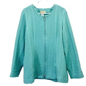 Boyne Valley 100% Merino Wool Light Green Sweater Zip Up Cardigan Women Large